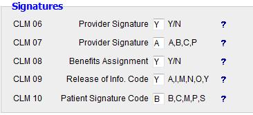 Provider Signature: This is used to indicate if the provider signature is on file. Valid values are 'Y' for Yes, or 'N' for No.