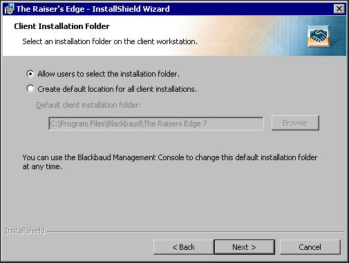 By default, your workstations use the deployment kit created during the installation to install The Raiser s Edge.