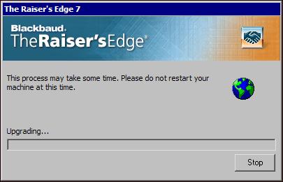 U PDATE THE RAISER S EDGE 91 2. Enter your user name and password. 3. Press ENTER on your keyboard. A message appears to ask whether to update your database. 4. Click Yes.