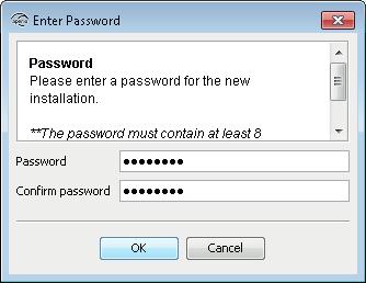 6) Enter a password of at least 8 characters for the door installation and confirm it. Click OK.