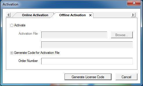 1. Generate Code for activation file You need to enter order number in order number field and then click on generate license code button.