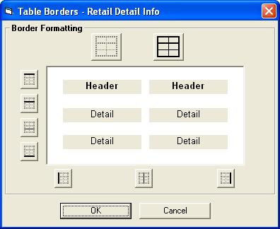 The Table Border Retail Detail Info window is displayed. Select the required type of border and click OK. Figure 13.