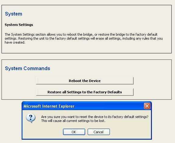 3.2.3.2 Restore Settings to Default Click on the Restore all Settings to Factory Defaults button.