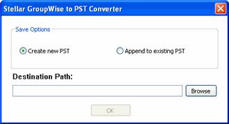 Choose Append to existing PST to merge the converted mailbox in an existing PST file. Click Browse to specify a location to save the file. Save Options for PST File 7. Click OK.