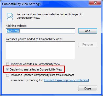 7 Select Tools > Compatibility View Settings.