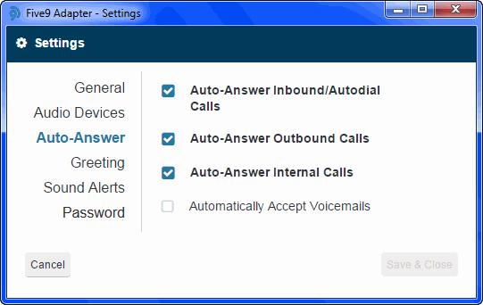 Using the Five9 Softphone Customizing Your Station Automatic Answer Tab If you have permission, you can set the softphone to answer incoming calls automatically.
