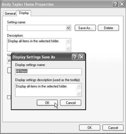 5. After clicking OK, the Customize Panels dialog box disappears and a dialog box, Display