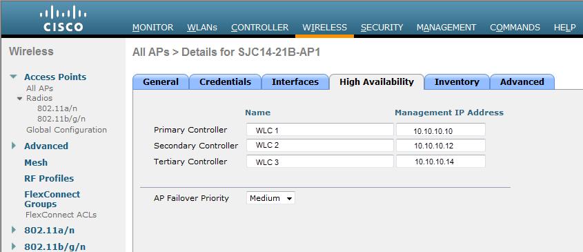 AP Failover Priority Assign priorities to APs: Critical, High, Medium, Low Critical priority APs get precedence over all other APs when joining a controller In a failover situation, a higher priority