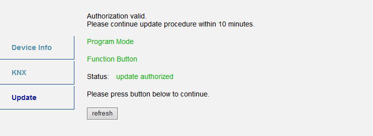 Picture 10: Update Step 2: Either use the Change Program Mode function in the KNX tab or press the programming button