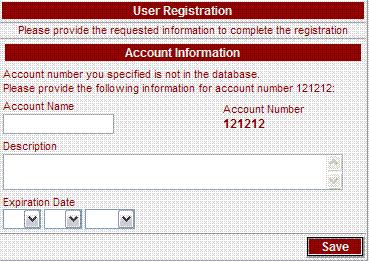 Alternate New User New Account Number in the Database This window appears if you have requested a billable resource and your account number is not in our database.