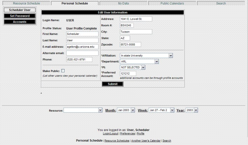 The Profile Manager The profile manager page will allow you to edit your information; change your password and add/delete additional account associations to your user name. Make the necessary changes.