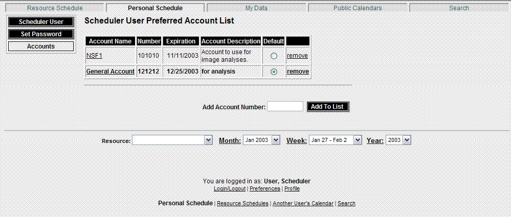 Accounts The account information is listed in the accounts list page. You may enter multiple accounts using a single profile. And, you may remove obsolete accounts here.