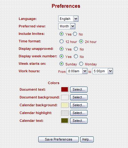 Choose and set your preferred language and calendar views. Calendar views may be set by day, week, month or year.
