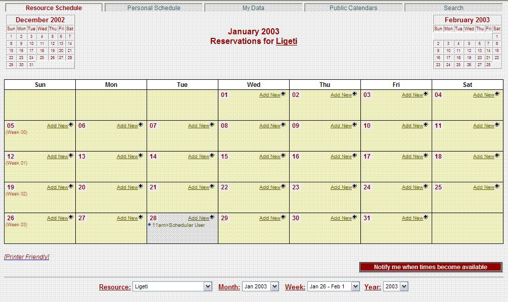 The current date will be highlighted. Scheduled events will be displayed on the calendar. To visualize a brief description of an event, simply move the mouse over it (see the image above).