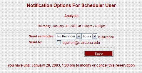 Notification Options The notification options will allow you to configure Scheduler to remind you of an upcoming event or not.