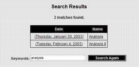If a keyword exists, you will be taken to the search results page. In the example below, 2 hits on the query is displayed.
