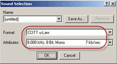 ) 8 Click OK, and OK. 9 To save your recording, select File > Save As. 10 Select Sounds (*.