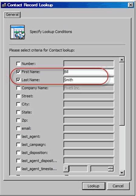 Managing Contacts Looking Up Contacts 3 In the Lookup Customer Criteria window, check the box next to the contact field name and enter a string in the field.