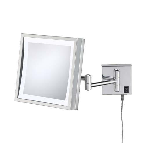LUXURY MIRRORS SINGLE-SIDED LED LIGHTED MIRRORS Single-Sided LED Square Wall Mirror 3x magnification 8 square frame 12 5/16 extension Hard-wired