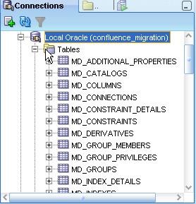 Once complete, you should notice that it has created some tables under your "Local Oracle (confluence_migration)"