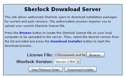 Sherlock Installer Package The Sherlock Installer is distributed as a standard Microsoft Installer (MSI) file that can be used to install Sherlock on any supported Window platform.