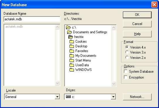 Select Create and specify a valid file location, as shown below.