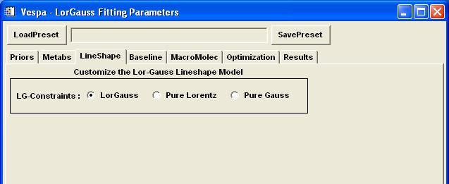 On the Vespa -LorGauss Fitting Parameters widget, click on the