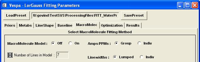 Figure 47 v) Choosing macromolecular resonances for modeling and fitting Set it to off by clicking on the MacroMolec tab (Figure 48) and checking off option for the MacroMolecule Model.