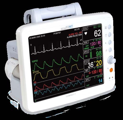 11-5900S Measures NIBP, ECG, pulse rate, respiration, SpO2, temperature (optional), IBP (optional), EtCO2 (optional) Alarm function for all parameters Including