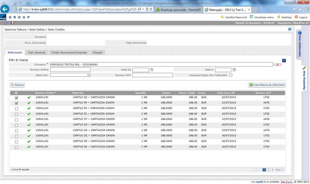 - select the rows of orders to be invoiced and click Create invoice from references link on the upper