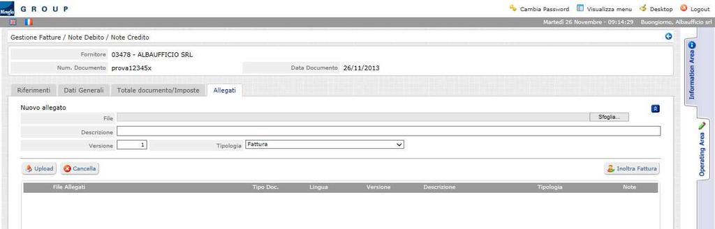 - System moves automatically to the Attachments tab. Vendor must upload the invoice as a pdf.