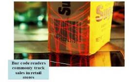 Bar-Code Vertical striped marks on most manufactured products.
