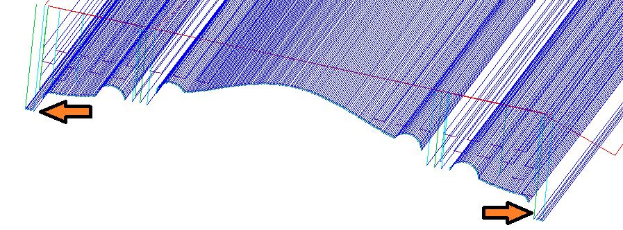 With no Boundary Offset the toolpath will not cut down the front and back vertical faces of the shape With a Boundary Offset value specified you can see the toolpath cuts over the edges Note: The