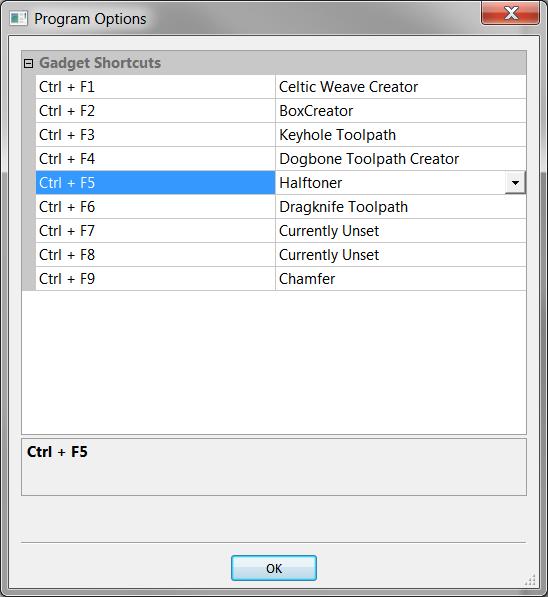 Gadget Shortcuts It is now possible to set a shortcut to run a chosen gadget from the list of gadgets. To set the gadget shortcuts select the Gadget Shortcuts button from the Gadgets menu.