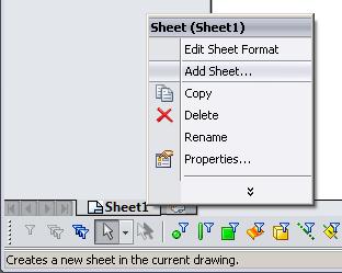 E. Insert Sheet 2. Step 1. Right click Sheet1 tab at the lower left of the graphics area and click Add Sheet from menu, Fig. 12. F. Insert Fin Front View.