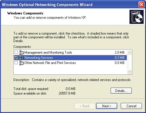 In the Network Connections window, click Advanced in the main menu and select Optional Networking Components.