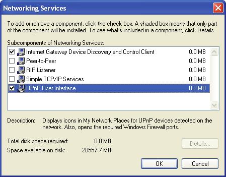 Step 5. In the Networking Services window, select the UPnP User Interface check box. Step 6.