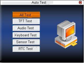 7 Auto Test The device can test various modules automatically to help operator to judge the module with fault quickly, including test of TFT display, voice prompt, clock, keyboard, fingerprint sensor