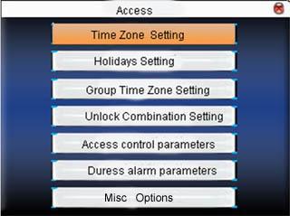 2.5 Access control option Access control option is to set user s open door time zone, control lock and related device s parameters.