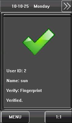 1. Instructions for Use 1.8 Verification Modes 1.8.1 Fingerprint Verification 1.