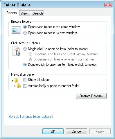 Part V: Having It Your Way with Windows 7 Choose Single-click. Figure 16-7 Check to Select 1.