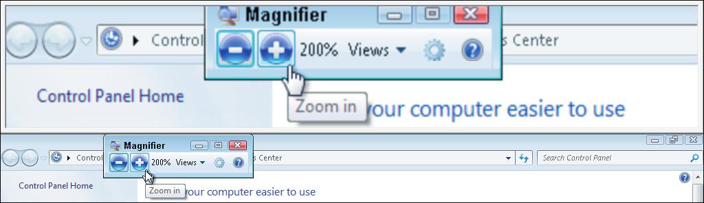 Chapter 16: Making Windows 7 Easier to Use switch the magnification panel from docked to full screen.