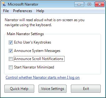 Part V: Having It Your Way with Windows 7 Figure 16-14 5. Press the Tab key to move the focus to the Quick Help button. Narrator reads just the button text and tooltip.