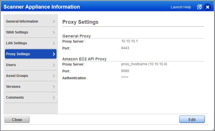 You can view all proxy settings on the Scanner Appliance Information page. Just go to Scans > Appliances and choose Info from the Quick Actions menu for your scanner.