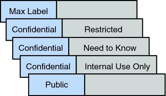 Trusted Extensions Provides Discretionary and Mandatory Access Control FIGURE 1-2 Typical Industry Sensitivity Labels All subjects and objects have labels on a system that is configured with Trusted