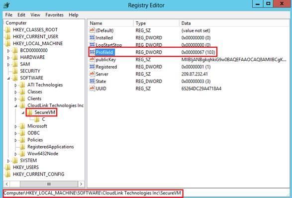 4. To configure the CloudLink Center address: Add a registry key named Server with the type REG_SZ. Set the value of the Server registry key the CloudLink Center server address (for example, 209.87.