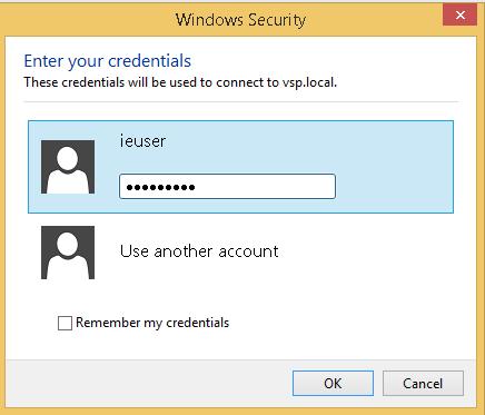 Enter the Windows user credentials before clicking OK.