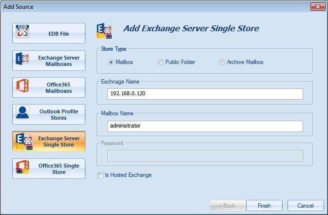 5. Exchange server single mailbox - To add single Live exchange serve mailbox into the software to save and export process.