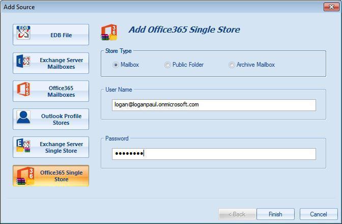 6. Office365 Single Store - To add the single user mailbox of an office365