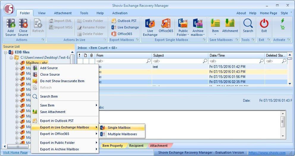 Export Single Mailbox in Live Exchange 1. Export to LIve Exchange To Export the source mailbox in Live Exchange format you are provided with two options 1.